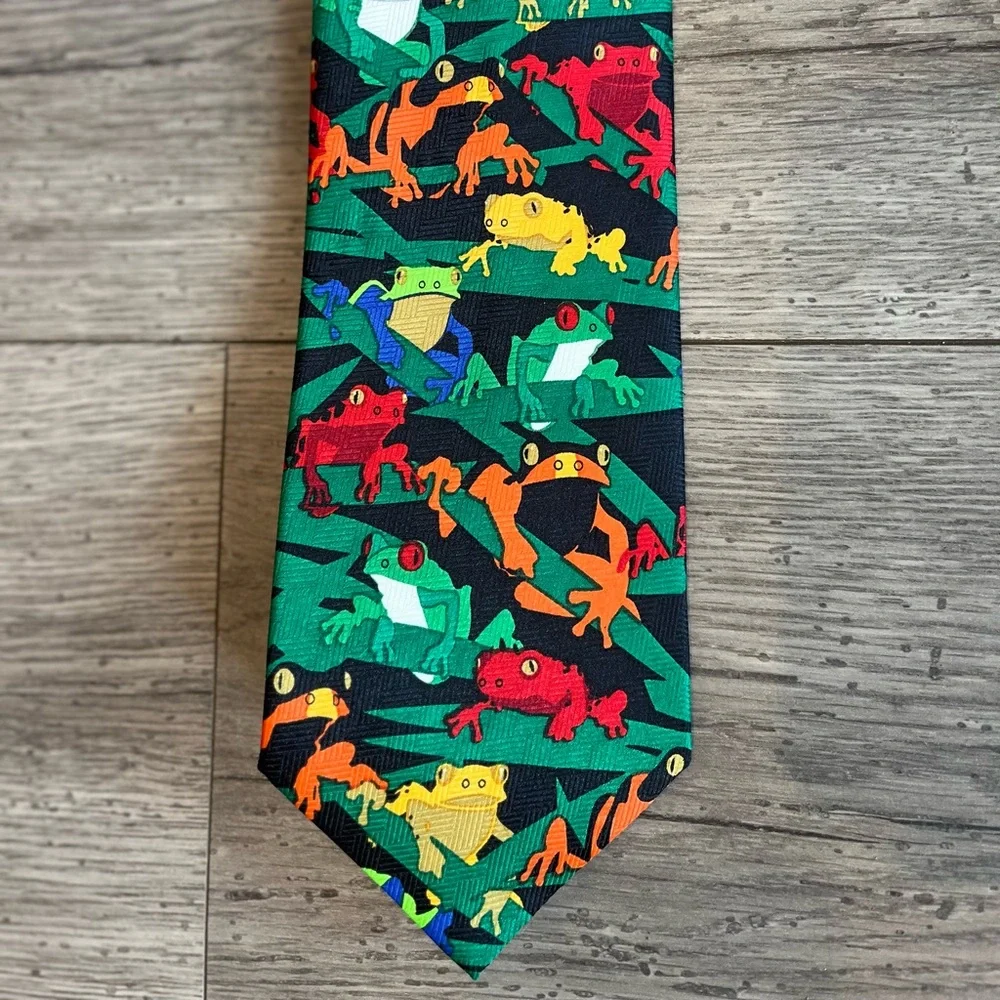 Ralph Marlin Men’s Vintage 90s Frogs Neck Tie Vibrant 1999 NWT Workwear Dressy